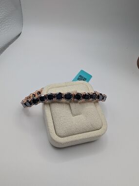 NWT 39.15 CTW Black Moissanite Rose Gold Tennis Bracelet 7" Sterling Silver 925